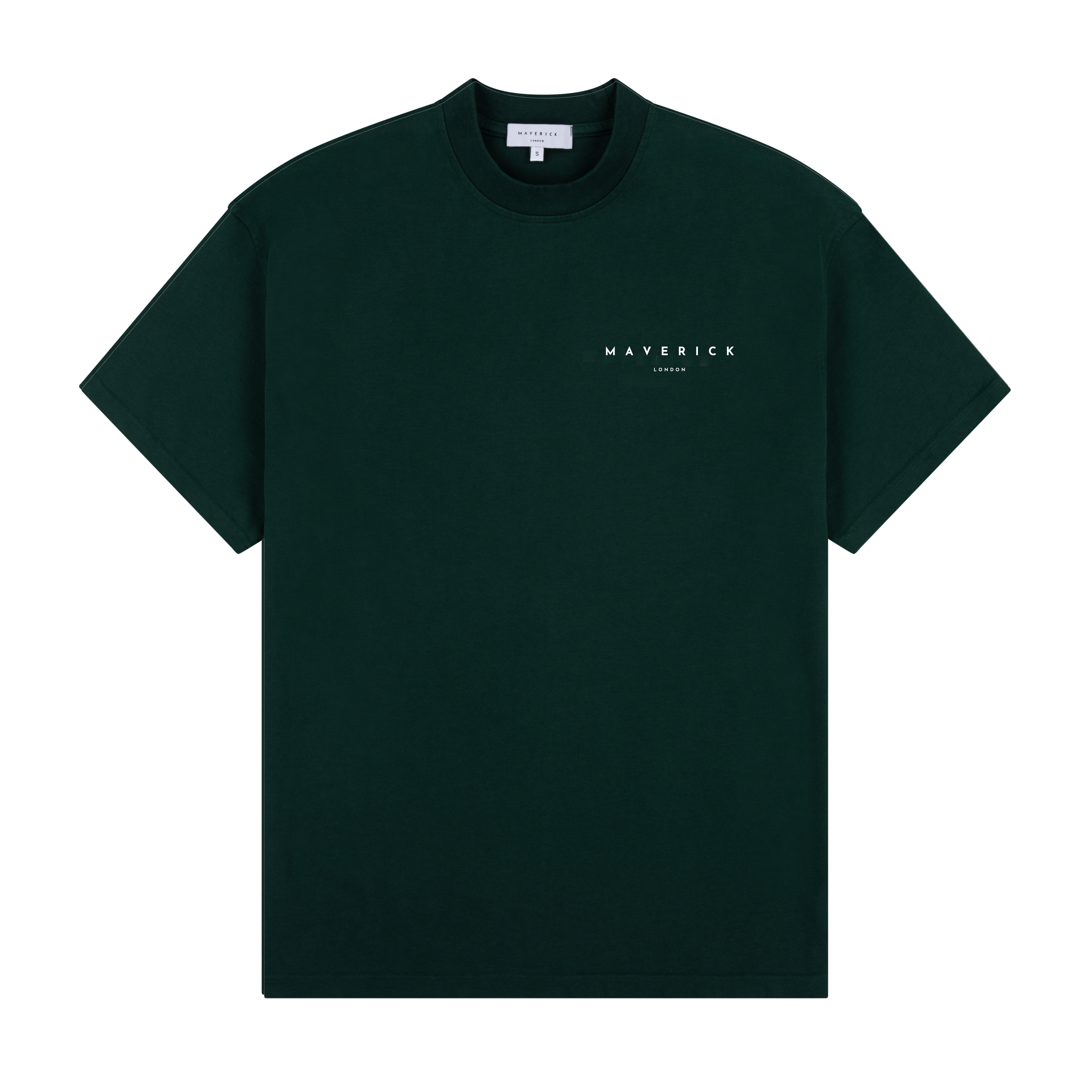forest green t-shirt with 'Maverick London' logo in white