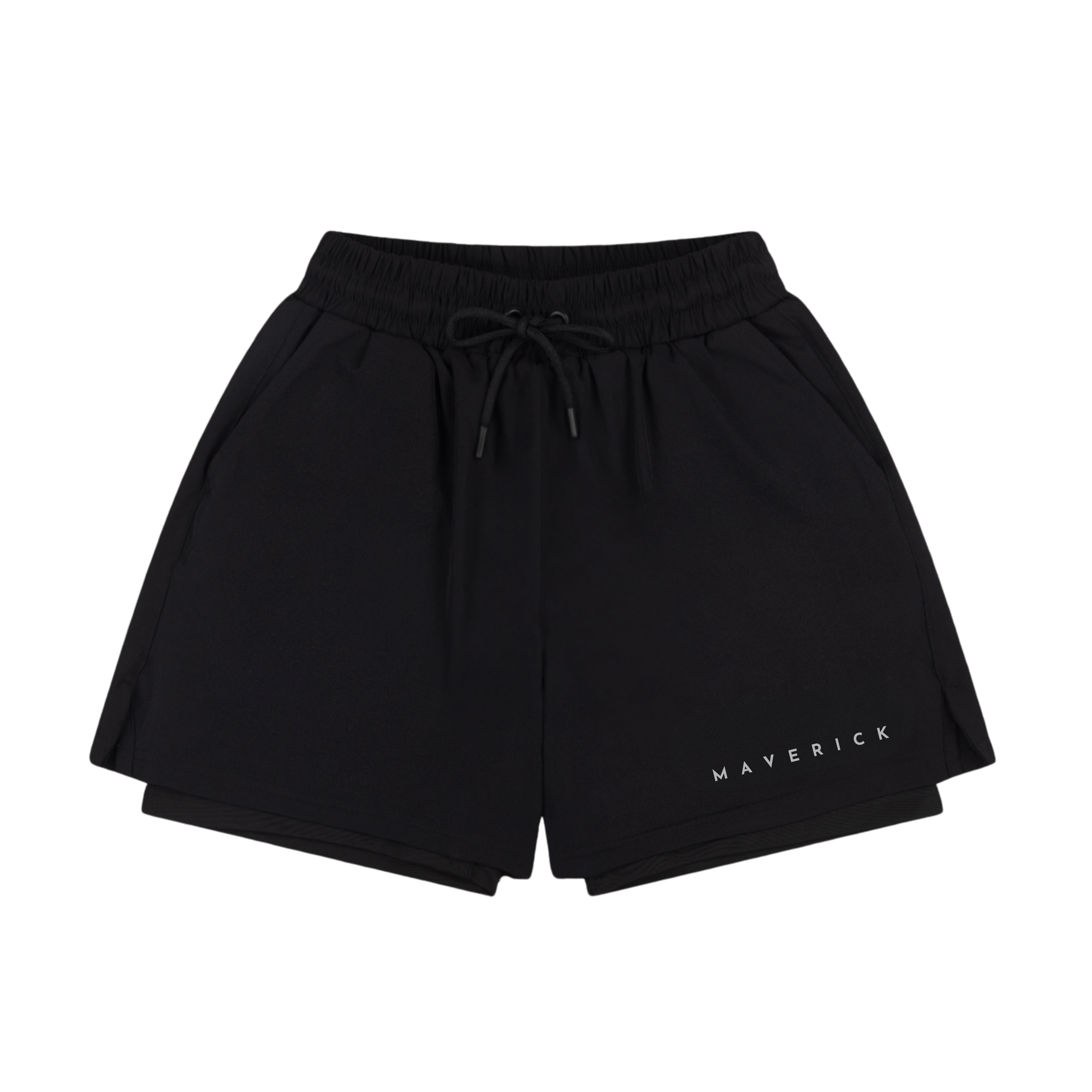 Black shorts with 'Maverick' unorthodox individual branding grey front