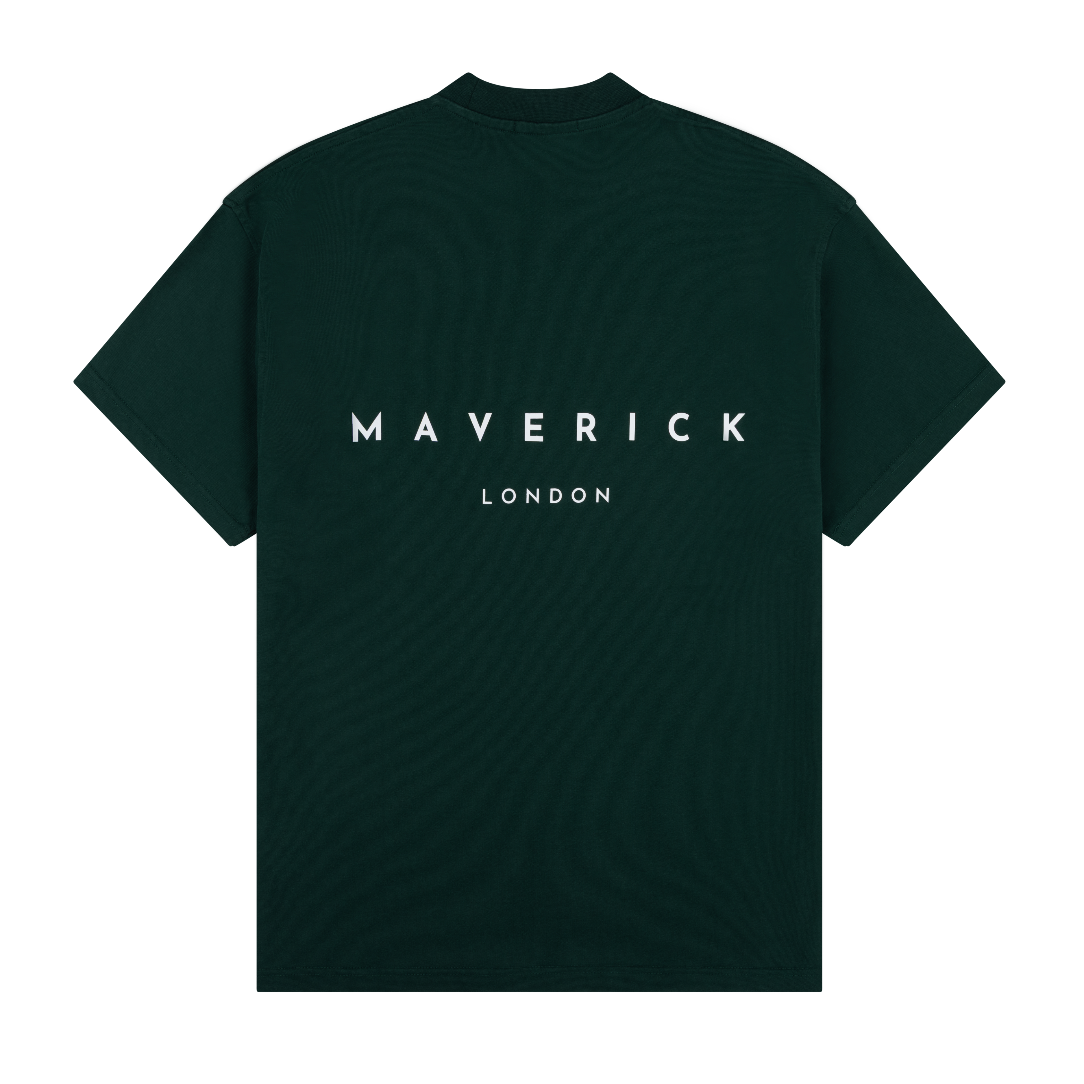 forest green t-shirt with 'Maverick London'  logo in white to the rear