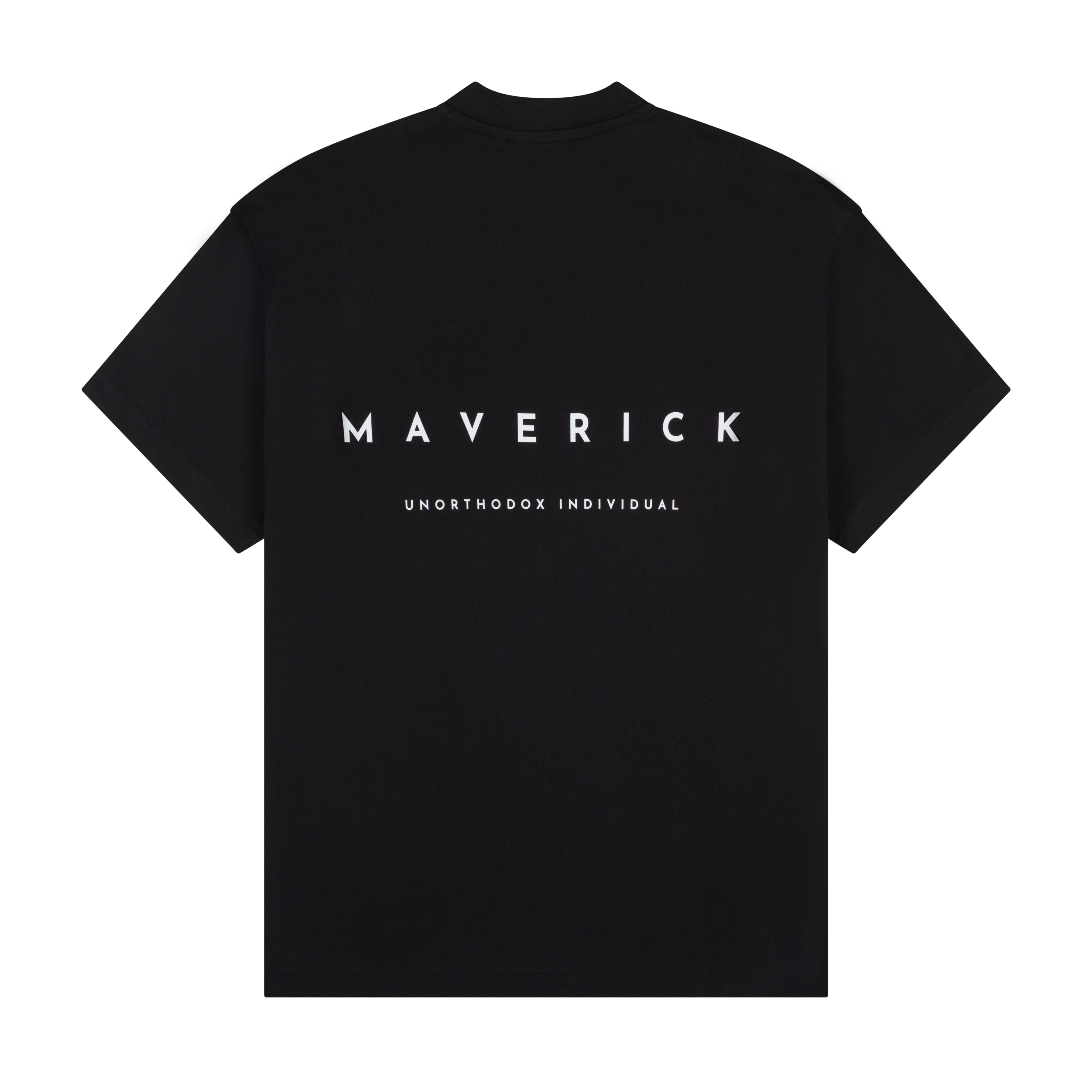 Black T-Shirt with 'MAVERICK UNORTHODOX INDIVIDUAL' Branding White